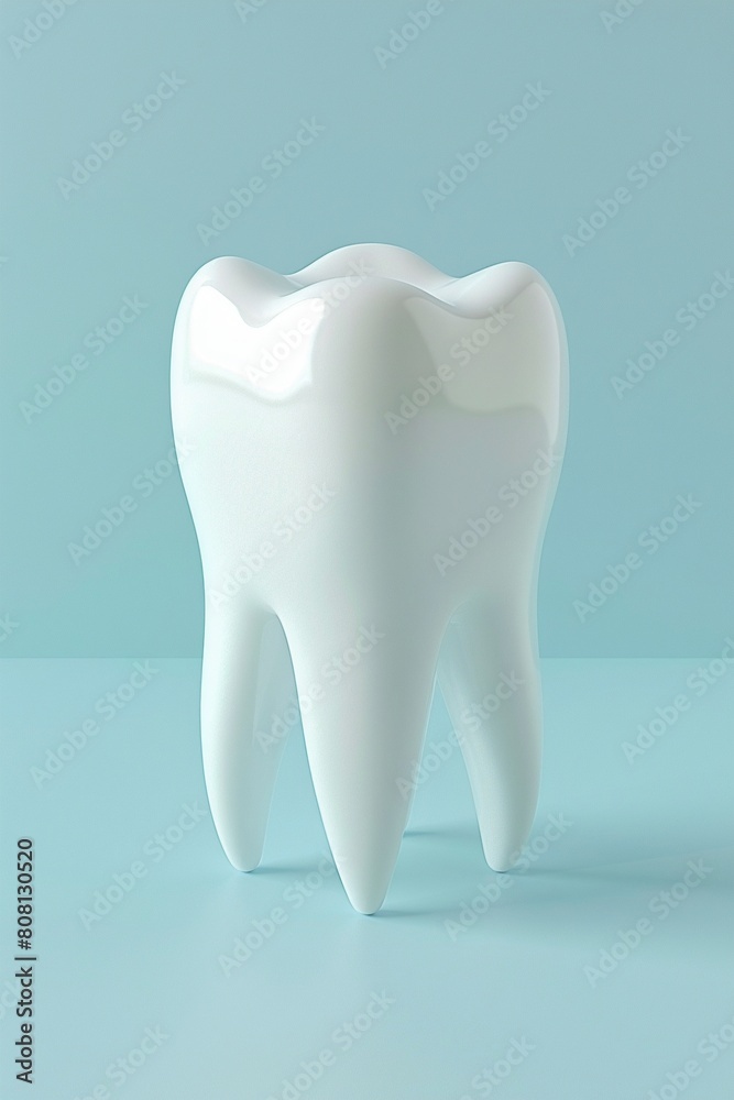 Perfectly sculpted 3D tooth on a light blue background minimalist and clean design. Close-up Perfectly sculpted 3D tooth on a light blue background minimalist and clean design. Close-up