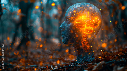 Innovative Mind: Abstract Human Head and Light Bulb Brain 