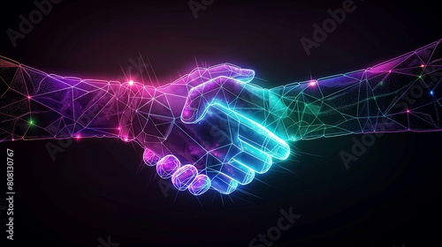 Futuristic Digital Handshake with Neon Glow