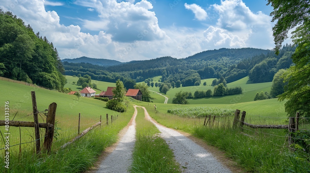 Rural Landscape with Country Road and Hills Rural Landscape with Country Road and Hills