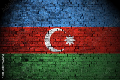 azerbaijan flag on brick wall