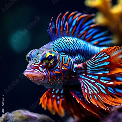 Exotic beauty: Macro shot of the sea fish Mandarin fish 