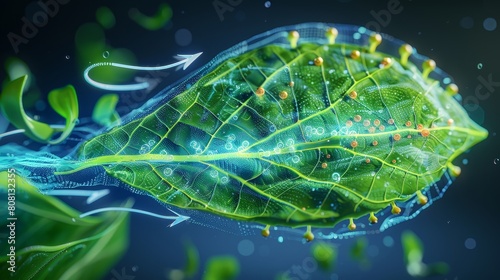 A cross-section of a leaf, revealing the internal structures involved in photosynthesis photo