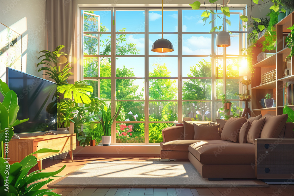 Fototapeta premium Living Room Filled With Furniture and Large Window