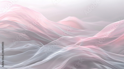 A calming fusion of pale pink and soft gray waves, intertwining in a gentle and soothing manner that evokes the tranquility of early morning fog.