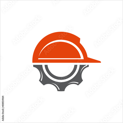 construction helmet logo with gear concept