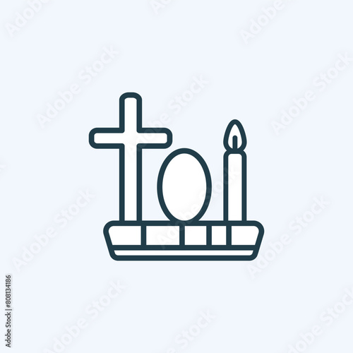 Easter symbols icon – cross, egg and candle. Line pictogram of religious celebration. Editable stroke. Great for website, app design, logo element. Christian religion concept. Isolated vector