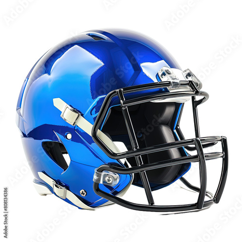 Modern blue football safety helmet on transparent background, png	