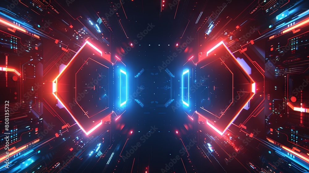Abstract futuristic digital background, glowing blue and red lines ...