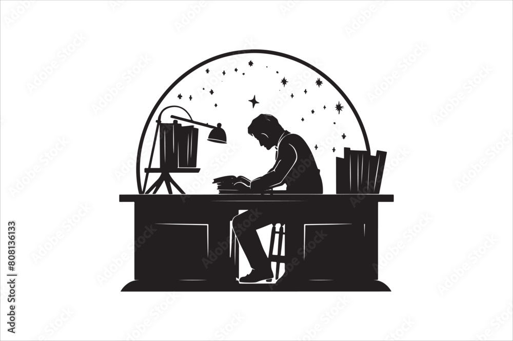 Telescope with man silhouette Vector Illustration Telescope with man silhouette Vector Illustration