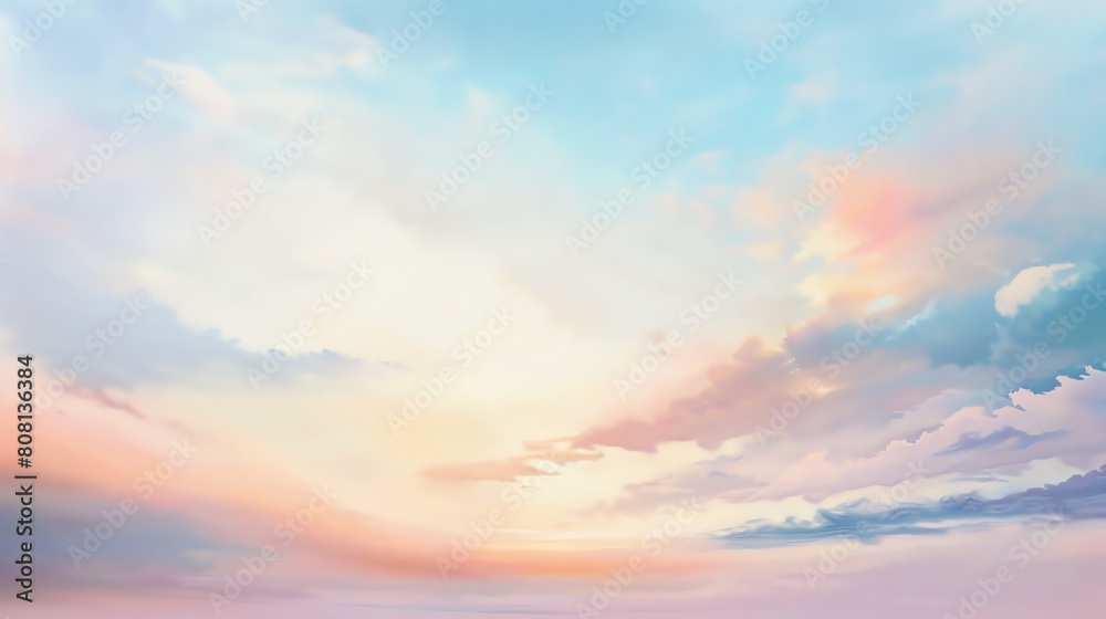 A serene fusion of soft pastel pinks, light sky blues, and crisp whites, evoking a tranquil sunset over the horizon