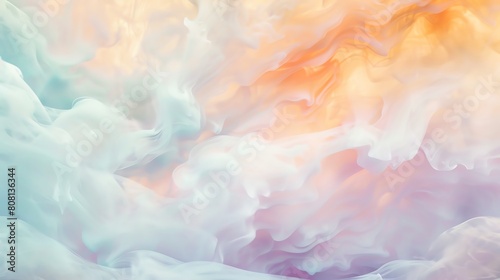 A dreamy blend of soft peach, lavender, and pale turquoise, gently merging in a smooth, cloudlike formation photo