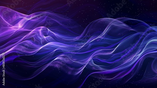 Glowing purple waves flowing in gentle arcs  resembling luminescent ribbons on a dark  starry canvas