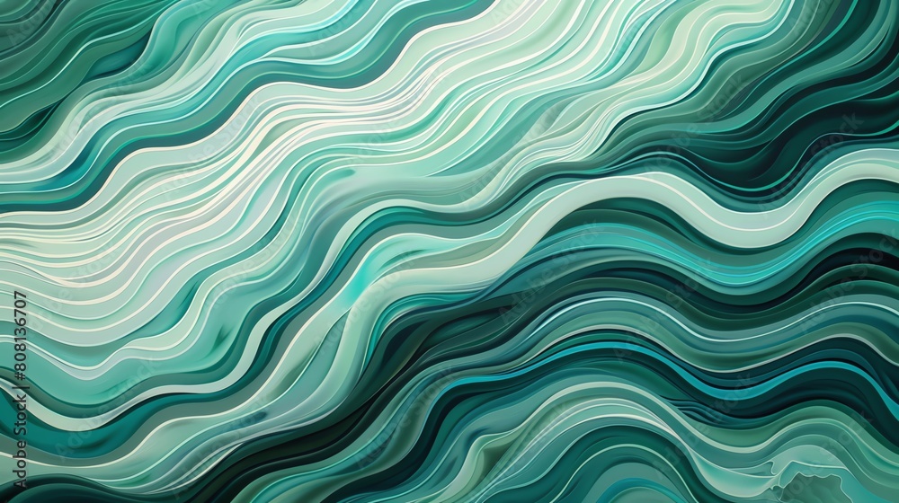 Wavy lines in varying shades of turquoise and seafoam green, forming an undulating, oceanlike flow Wavy lines in varying shades of turquoise and seafoam green, forming an undulating, oceanlike flow