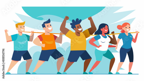 Cheering and shouting erupt from the sidelines as the teams battle it out in the tug of war their muscles straining and their determination. Vector illustration
