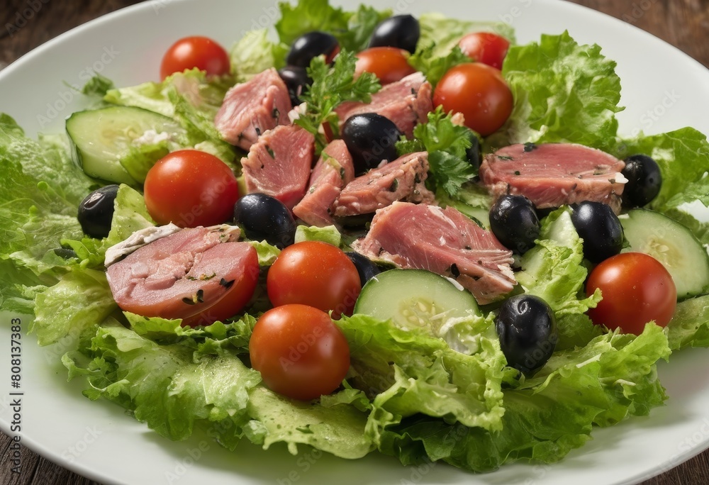 summer seasonal salads with tomato, lettuce, olives, tuna summer seasonal salads with tomato, lettuce, olives, tuna