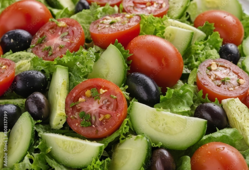 summer seasonal salads with tomato, lettuce, olives, tuna summer seasonal salads with tomato, lettuce, olives, tuna
