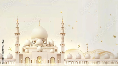 A stunning mosque adorned with intricate gold and white decorations