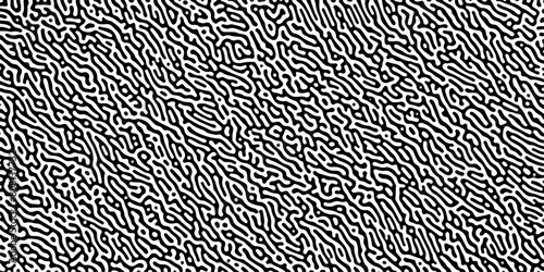 Turing reaction diffusion monochrome seamless pattern with chaotic motion. Linear design with biological shapes. Organic lines in Memphis. abstract turing organic wallpaper background.