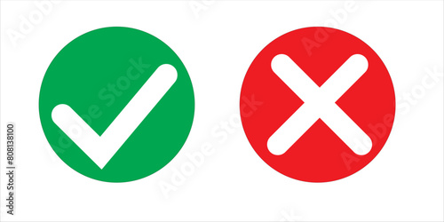 Green tick and red cross checkmarks icons, vector. Checkmark icon, symbol set. Right and wrong icon, sign. Flat vector icon. vector illustration.