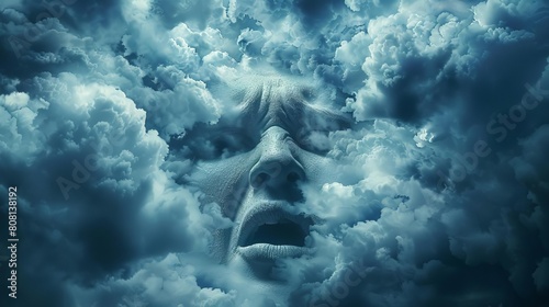 A figure with an exaggerated frown, the corners of the mouth dramatically downturned, surrounded by stormy clouds to symbolize overwhelming sadness © Samon