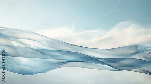 A gentle breeze of smoke in sky blue and white  flowing smoothly across the scene like a clear  calm day.