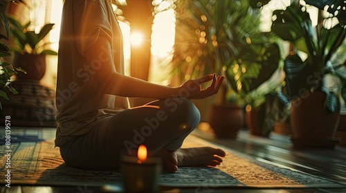 Close-up of a wellness coach leading a meditation session in a peaceful room, highly detailed real-world shot --ar 16:9 --style raw Job ID: 0b51b8db-d955-4bc7-952b-c7d94cc47aa6