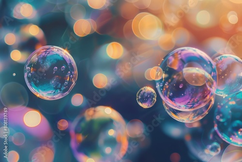 The image shows a lot of bubbles floating in the air with a blurred background © Pure Imagination