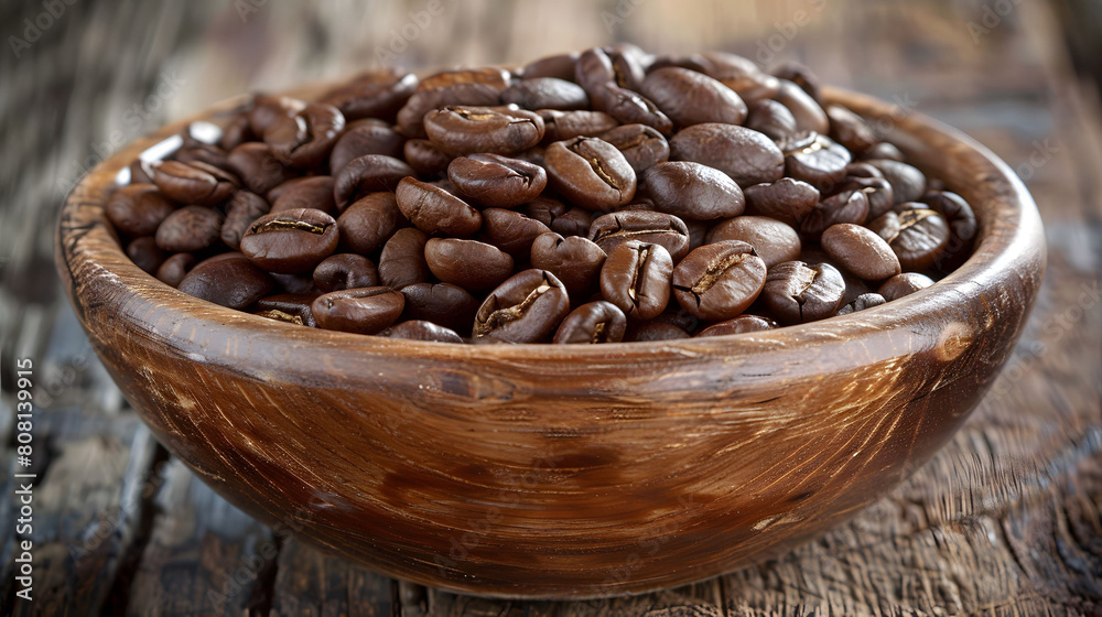 Fototapeta premium coffee beans in a wooden bowl