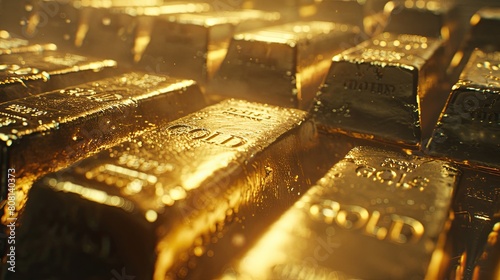 Close-up of multiple gold bars in a bank vault, highlighting the engravings and serial numbers.