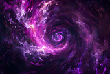 Dynamic neon galaxy with swirling purple and magenta hues. Mesmerizing black background art.