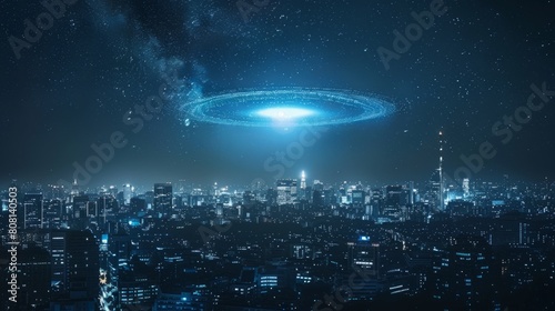 extraterrestrial encounter  unknown flying object in the night sky could it be an alien spacecraft hovering above the city
