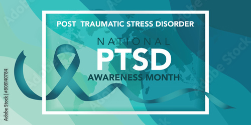 PTSD Awareness Month. National Post Traumatic Stress Disorder Month in June. Vector banner, poster, card for social media. The horizontal composition. Takes place in the United States.