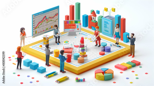 3D Flat Icon: New Business Development Team Prepares Market Entry Plan in Corporate Meeting, Identifying Strategies for Successful Expansion into New Regions - Isometric Scene