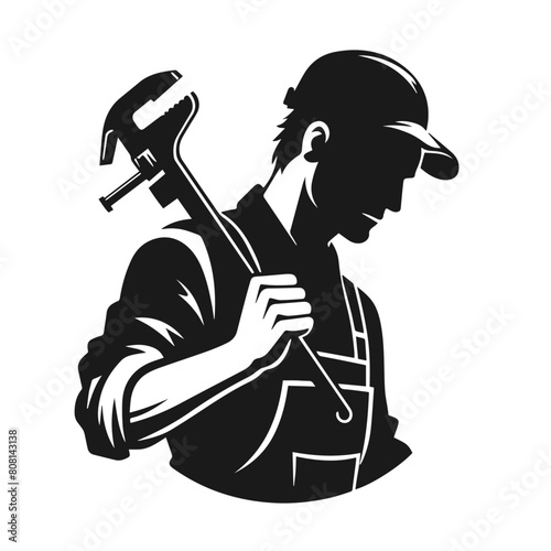 Plumber vector silhouette isolated on white background