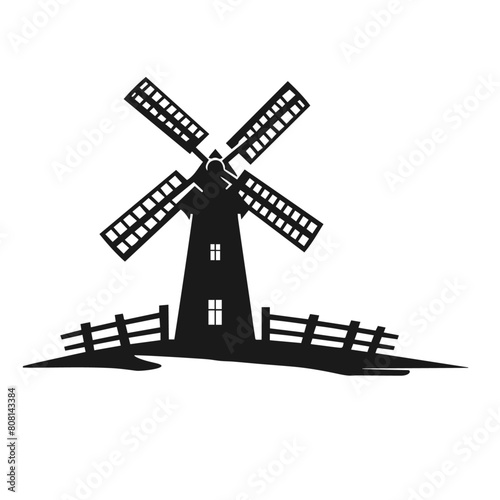 Wind mill vector silhouette isolated on white background photo