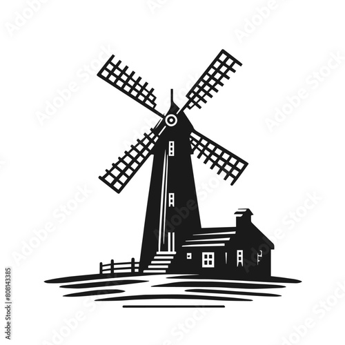 Wind mill vector silhouette isolated on white background