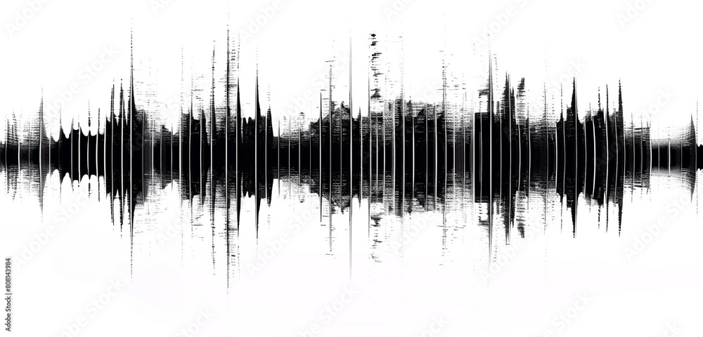 Soundwave-like pattern with bold black lines fluctuating on a white canvas.