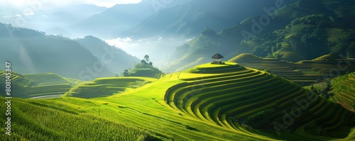 A  Lush green rice terrace field  natural concept.