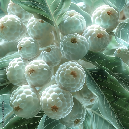 Illustration of a cluster of sugar apple in white and green tropical fruit photo