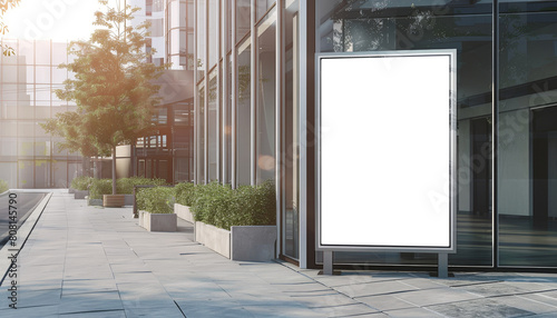 A large white billboard sits on a city street  with a clear blue sky above it by AI generated image