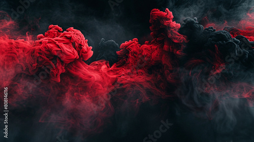 A powerful surge of smoke in bold red and black, resembling the fiery breath of a dragon.
