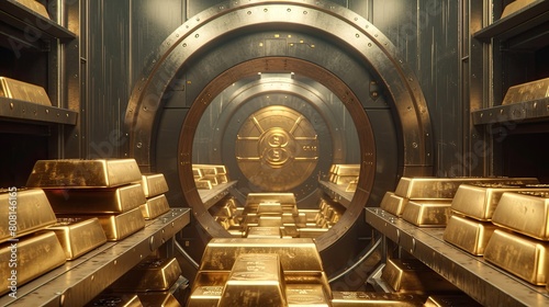 Secure transaction of gold bars in a vault with surveillance  focusing on security and trade.