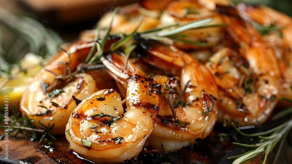Grilled Shrimp with Aromatic Herbs and Citrus Notes. Concept Seafood, Grilling, Culinary, Citrus, Herbs Grilled Shrimp with Aromatic Herbs and Citrus Notes. Concept Seafood, Grilling, Culinary, Citrus, Herbs