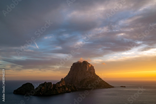 Es Vedra island beautiful sunset view, Sant Josep de Sa Talaia, Ibiza, Balearic Islands, Spain photo