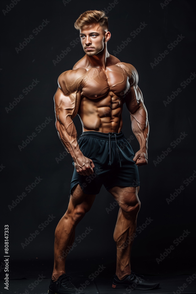 muscular bodybuilder athlete man with perfect body and naked torso on black background, bodybuilding athletic male studio shot muscular bodybuilder athlete man with perfect body and naked torso on black background, bodybuilding athletic male studio shot