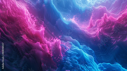 A surreal blend of bright cyan and deep magenta waves colliding, creating a visually stunning effect reminiscent of a neon art installation.