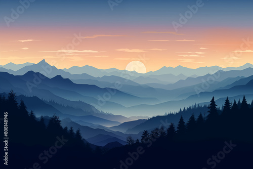 Landscape scene overlaid with the silhouette of a mountain range at twilight