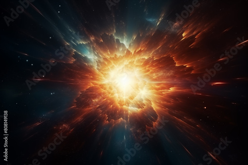 Supernova explosion illuminating the darkness of space with intense light photo
