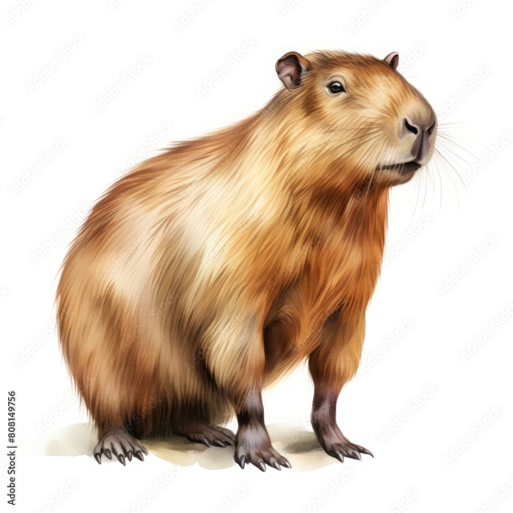 Isolated on white, the adorable Capybara brown farm animal with short fur is a familiar sight in rural areas Isolated on white, the adorable Capybara brown farm animal with short fur is a familiar sight in rural areas